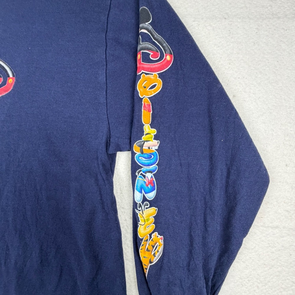 Disney Mickey Mouse Long Sleeve Shirt Navy Blue Character Sleeve Graphic Mens L - Picture 3 of 6